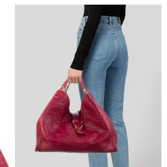 Rare Vintage Gucci Ostrich Leather Large Stirrup Hobo - Picture 2 of 10